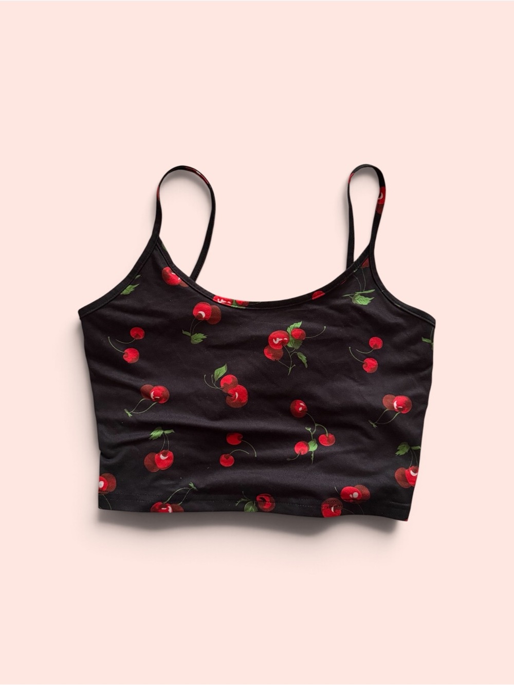 Black Cherry Print Crop Tank Top - Women
